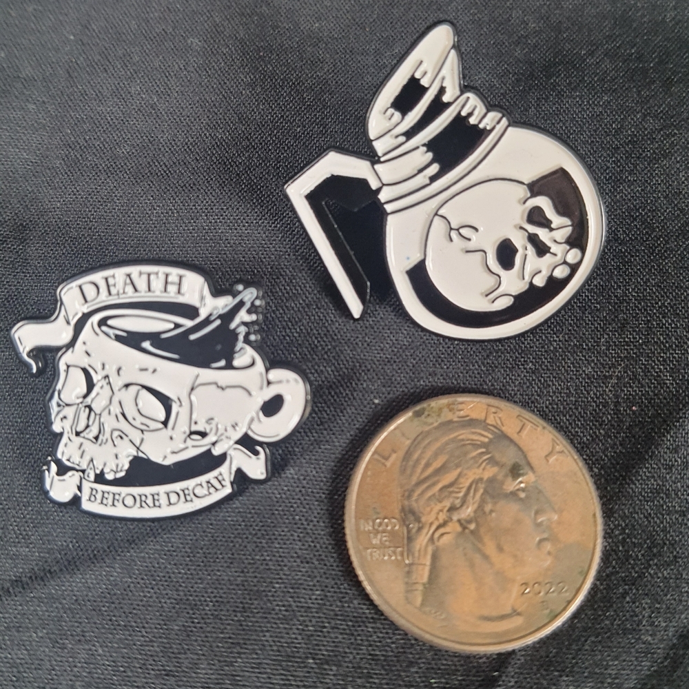 Skull Coffe Cup and Pot Enamel Pins